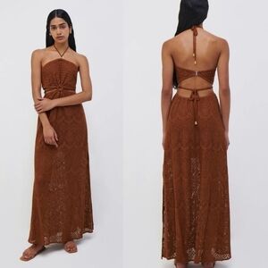 Jonathan Simkhai Swim Georgiana Crochet Cover-up Dress in Coffee XS NWT